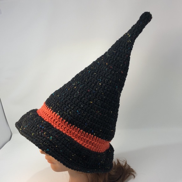 Hand crochet witch hat great costume hat black speckled yarn burnt orange - Picture 7 of 9